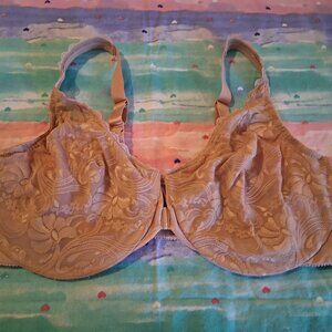 Glamorise nude bra size 44D nude front close semi sheer cups 9245